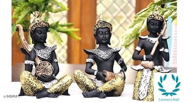Pack Of 3 Three Resin Decorative Buddha Statue For Home Decor / Gifting / Giveaway Away - Resin, Statue, Pack of 3
